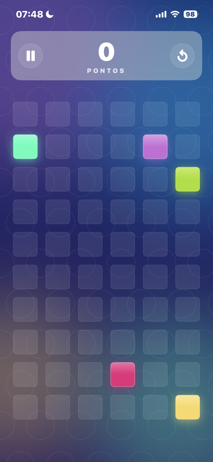 DropColour gameplay: a grid of coloured tiles with the score above it
